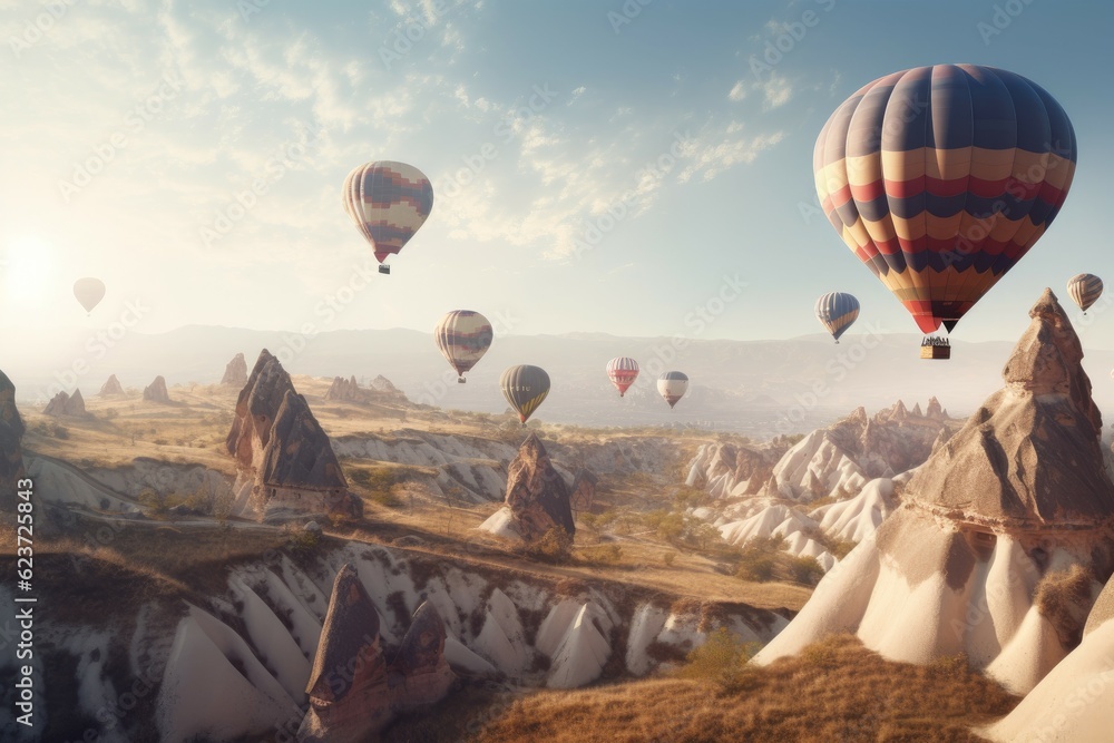 Air balloons fly. Generate Ai