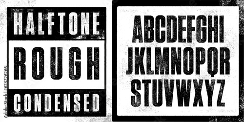 Silk Screen Print Font. Rough Condensed Uppercase Font with Halftone Screen Effect