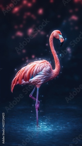 Silhouette of Flamingo on Dark Background. Generative AI