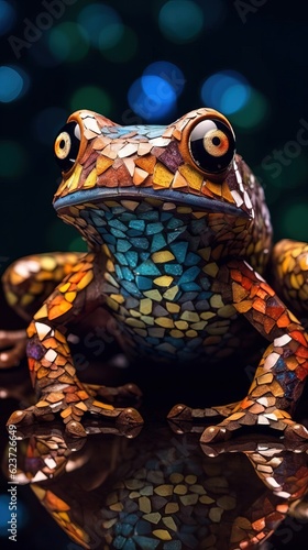 Stained Glass Frog on Dark Background. Generative AI