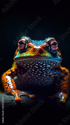 Pop Art Frog on Dark Background. Generative AI