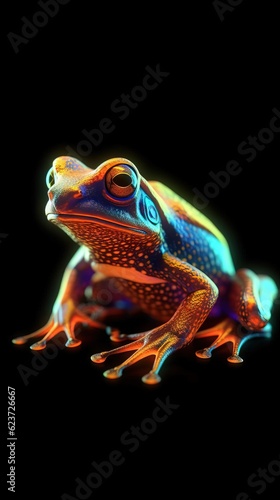 Neon Frog on Dark Background. Generative AI