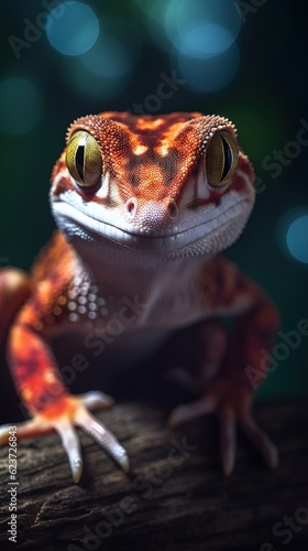 Gecko in Bokeh Style on Dark Background. Generative AI