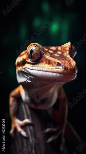 Realistic Gecko on Dark Background. Generative AI