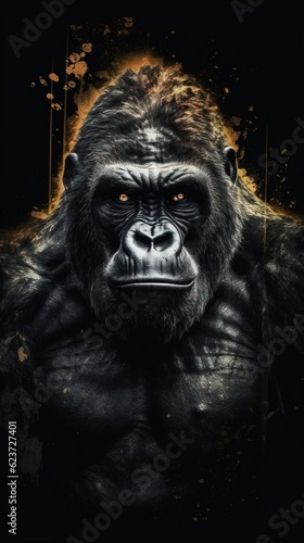 Gorilla in Bokeh Style on Dark Background. Generative AI