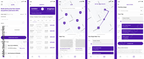 Bus Stop Tracking, Route Tracker and Public Transport, Booking and Book Coach Ticket App UI Kit Template