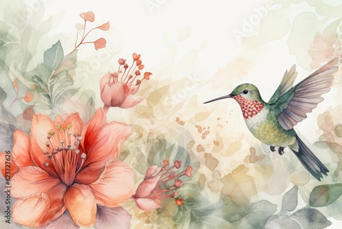 Watercolor hummingbirds. Generate Ai
