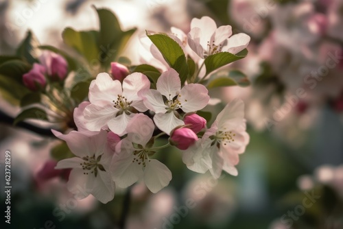 Blossoming apple tree garden. Generate Ai