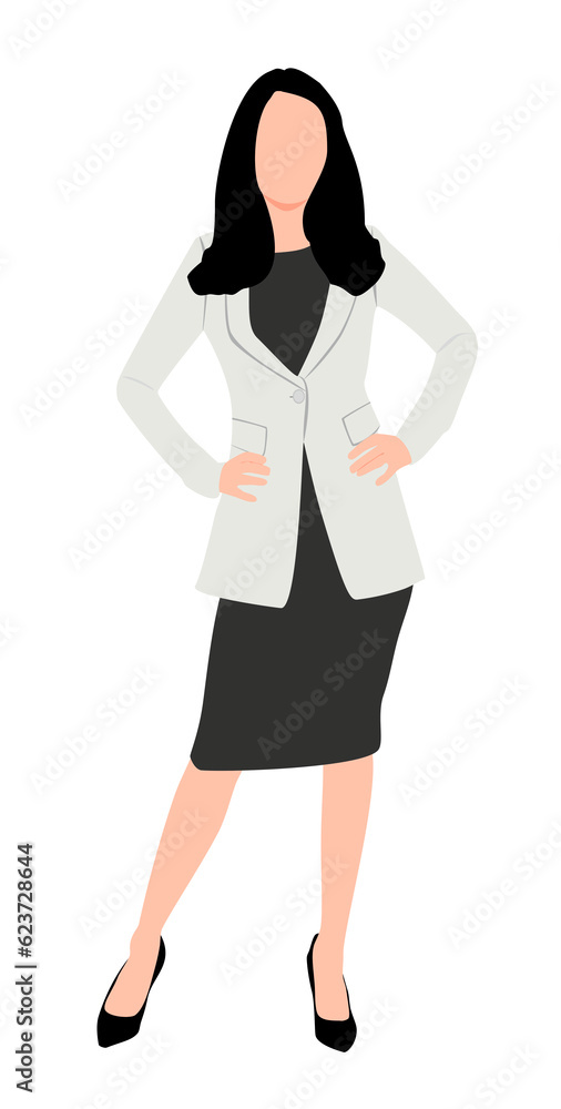 Fototapeta premium Elegant pretty business woman in formal clothes. Base wardrobe, feminine corporate dress code. Collection of full length portraits of business woman