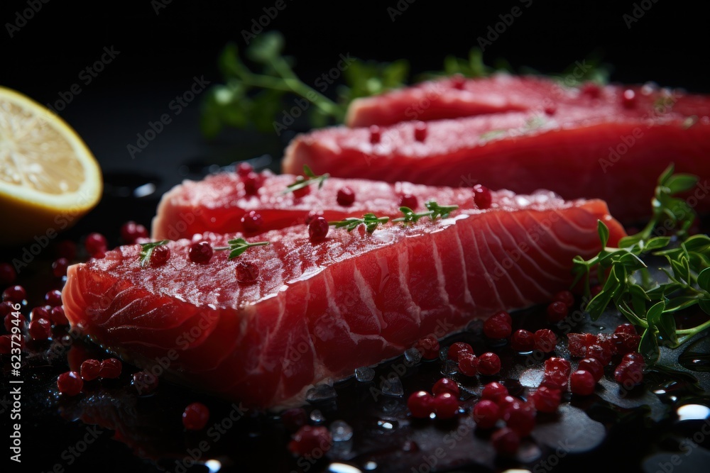 Tuna and salmon steaks