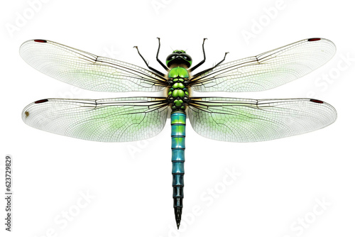Isolated Top View of Green Dragonfly on Transparent Background. Generative AI