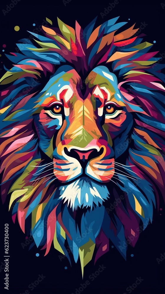 Abstract Lion on Dark Background. Generative AI
