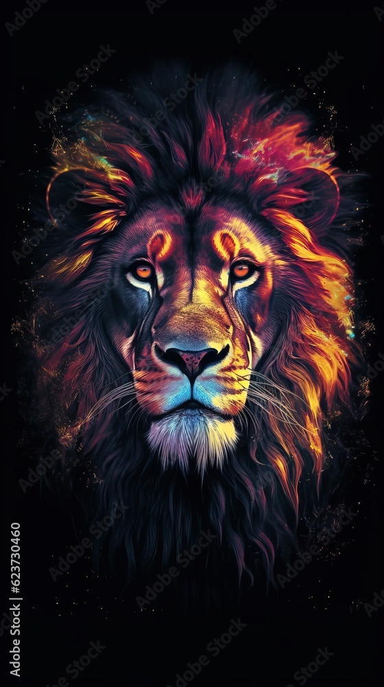 Roaring Lion in Bokeh Style on Dark Background. Generative AI