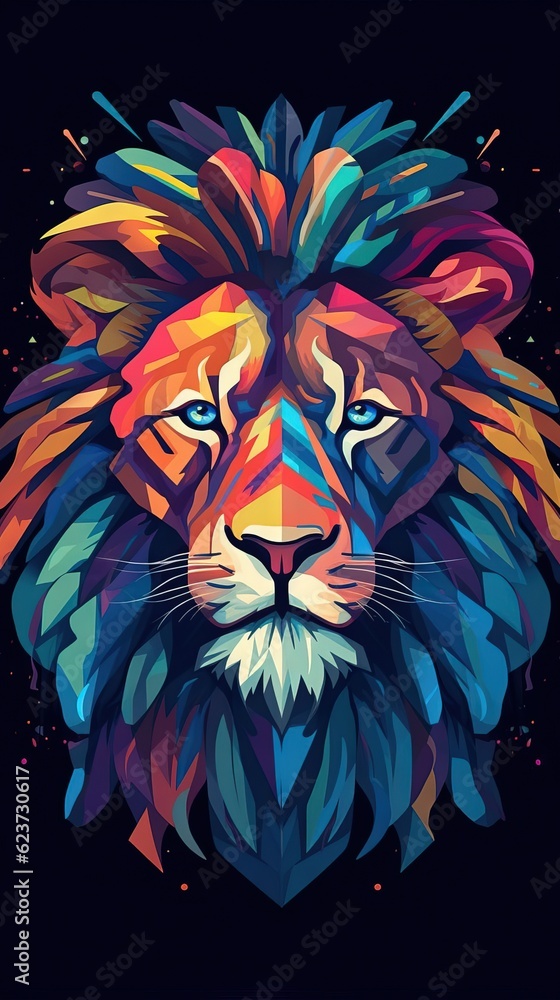 Pop Art Lion on Dark Background. Generative AI
