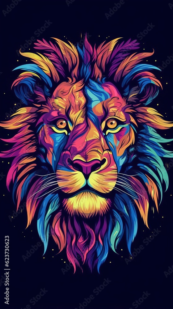 Roaring Pop Art Lion on Dark Background. Generative AI
