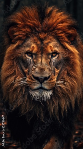 Realistic Lion on Dark Background. Generative AI © Alexander