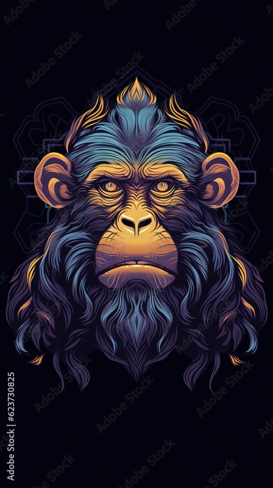 Mischievous Monkey in Grungeon Style on Dark Background. Generative AI