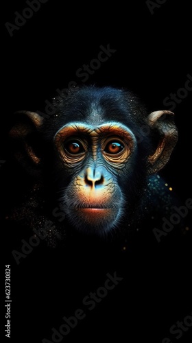 Glitchy Monkey on Dark Background. Generative AI © Alexander
