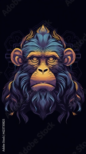 Mischievous Monkey in Grungeon Style on Dark Background. Generative AI