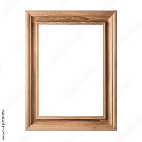 wooden picture frame isolated on transparent background cutout