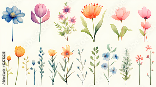 watercolor flower set collection on light background
