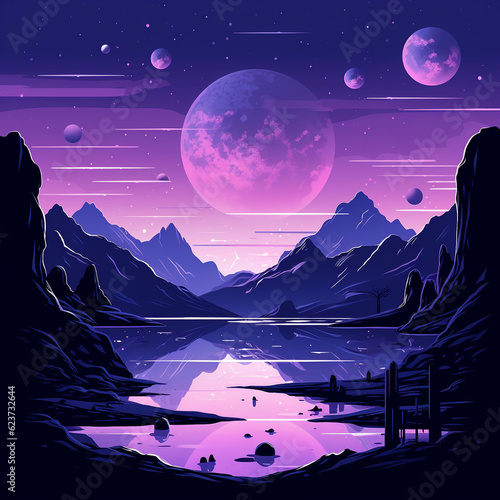 purple space sci-fi spaceship scene airside wallpaper. Generative Ai content photo