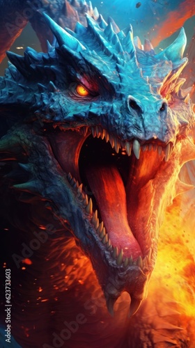 Capturing the Excitement and Energy of a Dragon in Bold and Vibrant Colors AI Generated