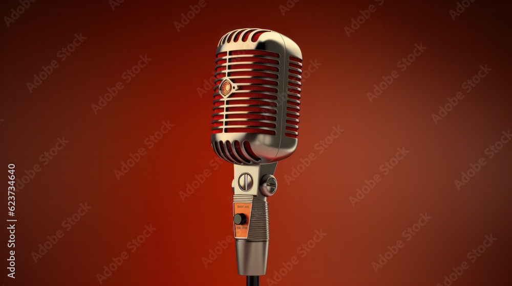 Fototapeta premium proffesional condenser microphone in the recording studio on color background