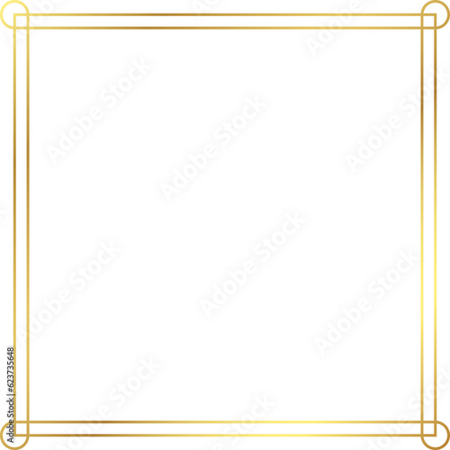 Decorative gold square frame in vintage style, png transparent.