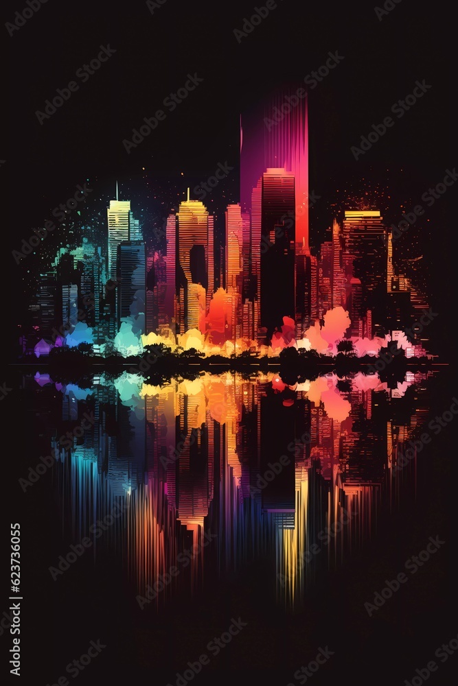 Vibrant city skyline at night