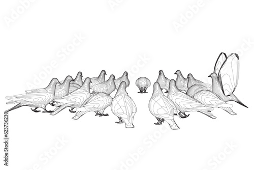 Pigeon bird contour sitting. Flat cartoon character design. Outline bird icon. Cute pigeon template. Vector illustration isolated on white background.