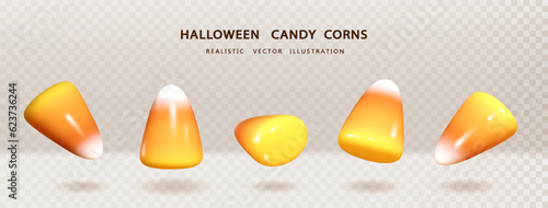 Halloween candy corns 3d isolated on transperent background. Realistic candy corn, Halloween design element