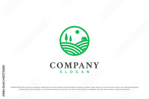 logo green hill scenery line art nature