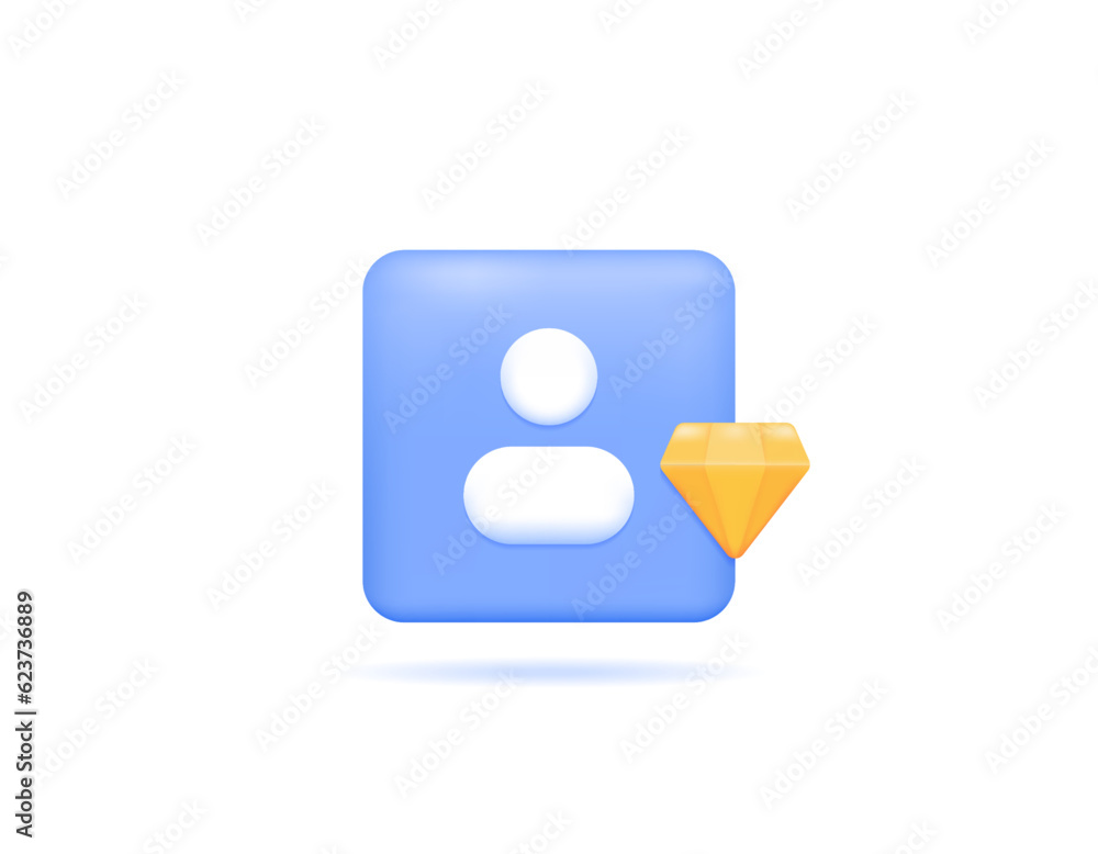 symbol of Account and diamond. Premium Account, VIP Member, Privileged Customer, Priority Customer. prize or reward. symbol or icon. Minimalist 3D design. vector elements. white background symbol of Account and diamond. Premium Account, VIP Member, Privileged Customer, Priority Customer. prize or reward. symbol or icon. Minimalist 3D design. vector elements. white background