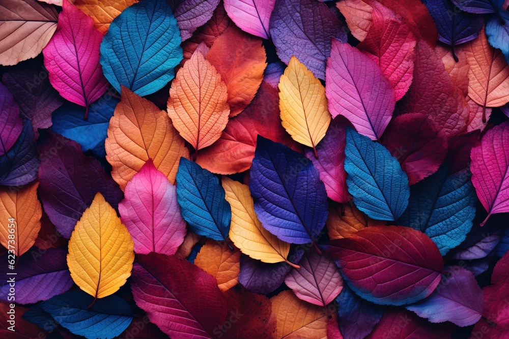 color of autumn, colorful falled leaves on stack on ground, leaf abstract background, Generaitve Ai