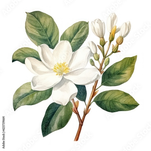 Realistic Watercolor Clipart of Jasmin Flower on White Background © Alexander