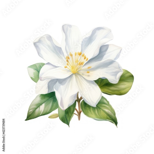 Realistic Watercolor Clipart of Jasmin Flower on White Background