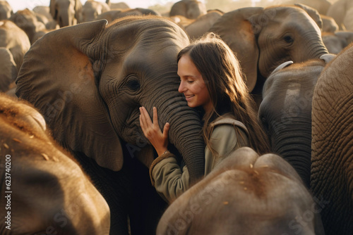 Print op canvas Girl and Elephant Love and kindness