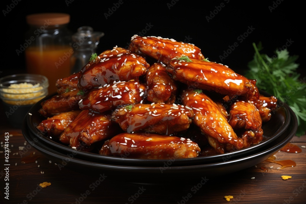 Baked honey chicken wings. Generative AI Baked honey chicken wings. Generative AI