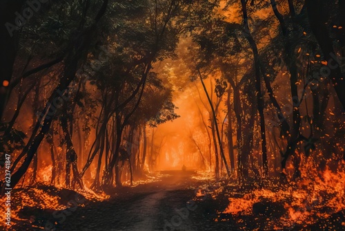 Devastating Forest Fire with Smoke and Flames