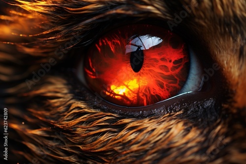 Flames from a forest fire reflected in an animal's eye