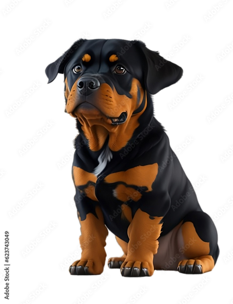 cartoon cute Rottweiler white background Vermeer style 12K high quality ...