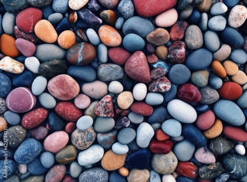Background with blue, red pebbles in different colors