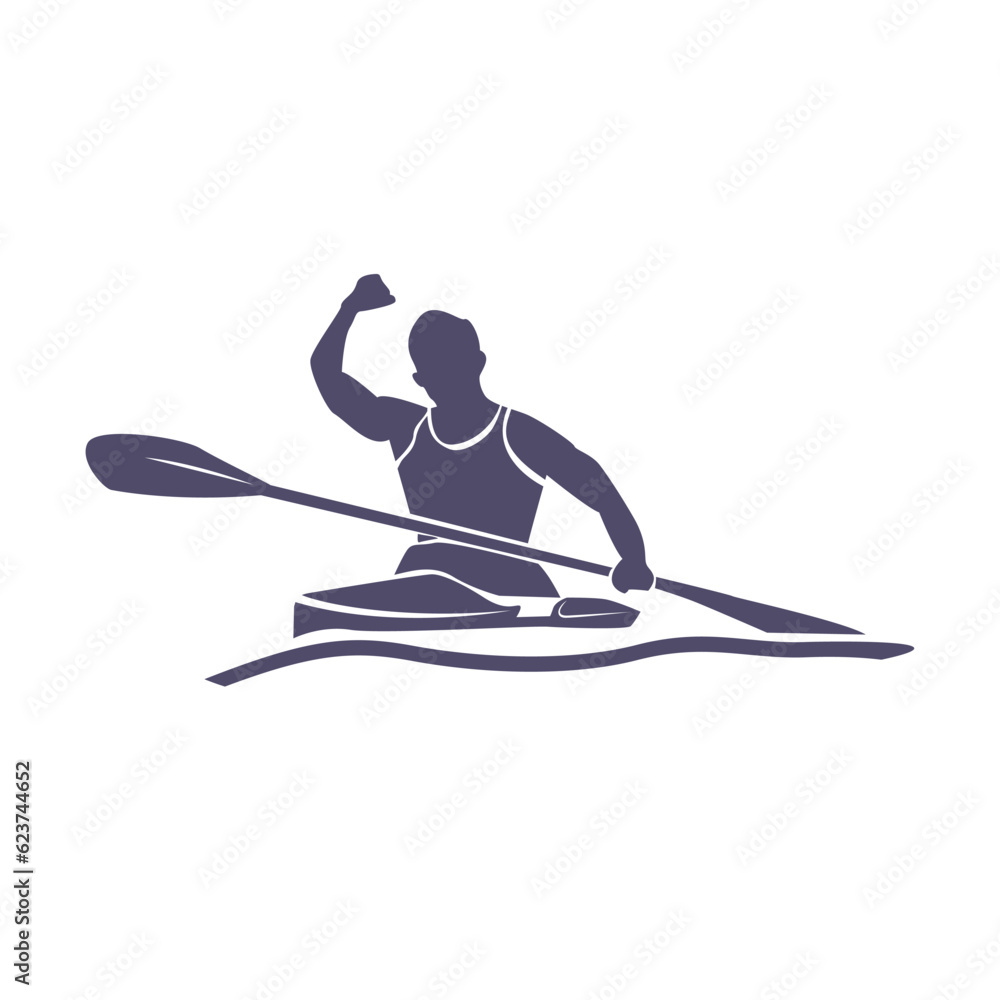 silhouette of human figure in canoe, canoe sport logo