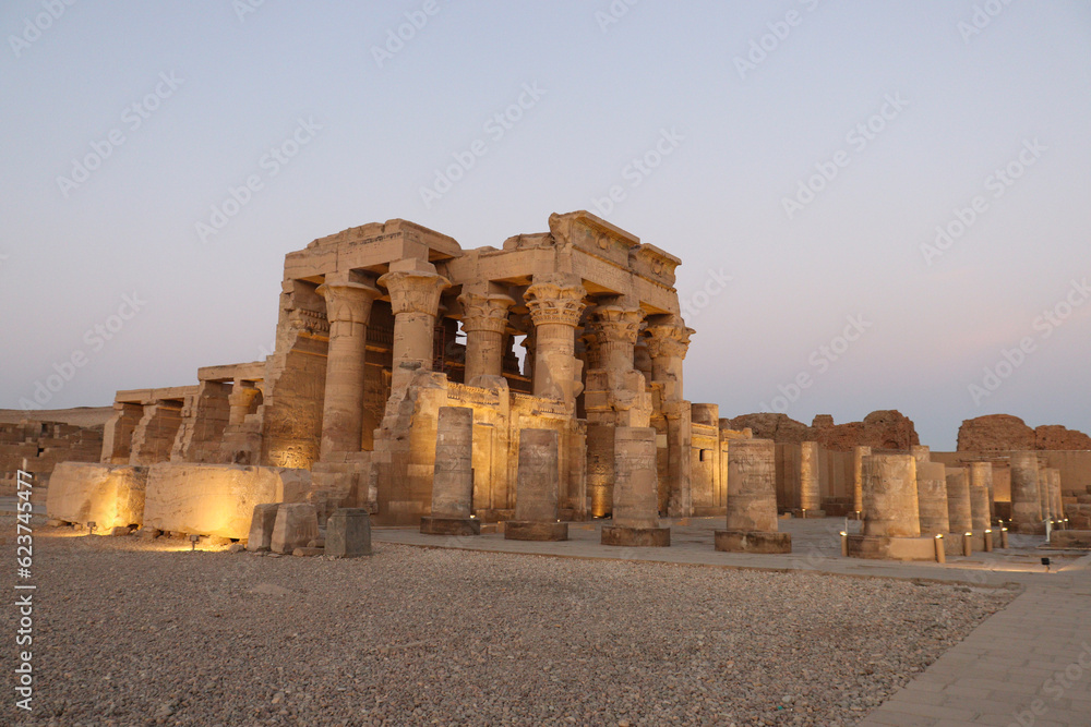 The facade of ancient egyptian temple of Kom Ombo, Aswan, Egypt The facade of ancient egyptian temple of Kom Ombo, Aswan, Egypt