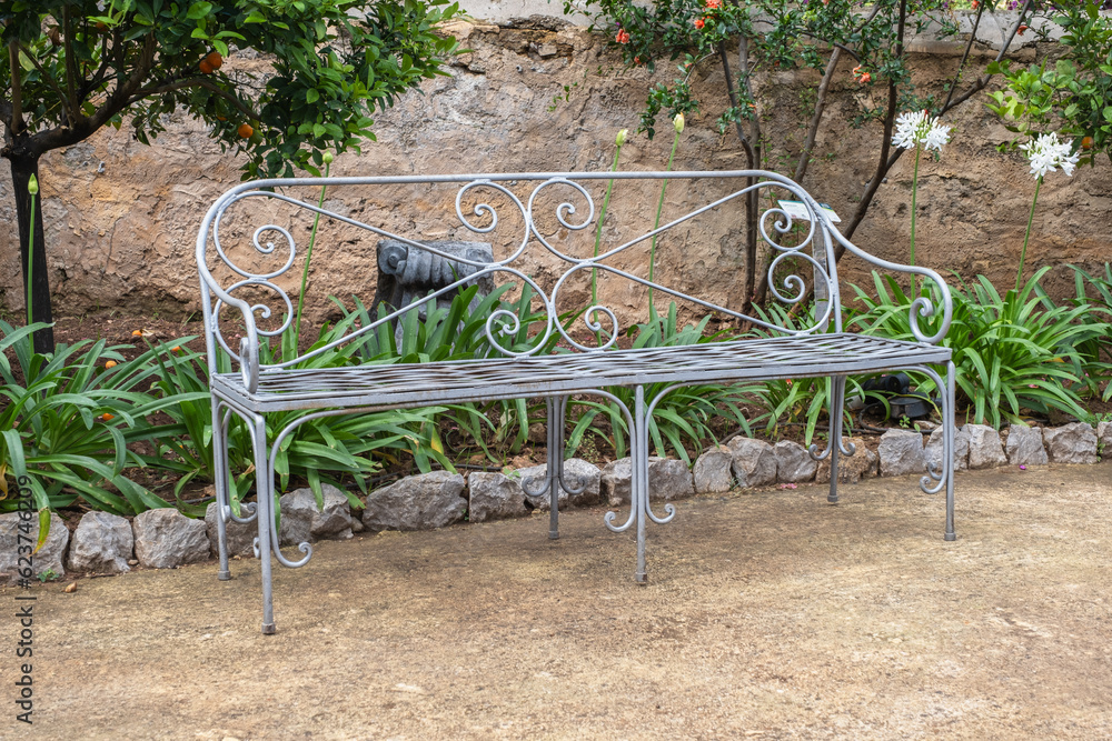 Metal bench in park, Palermo Sicily Metal bench in park, Palermo Sicily