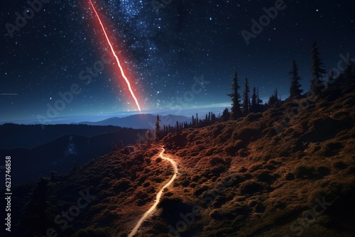 Glowing spaceship trail against the Milky Way