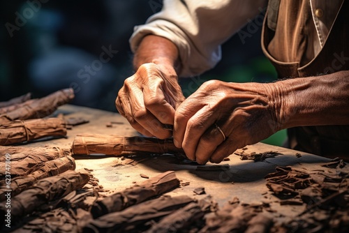 Hands of an artisan rolling a traditional Cuban cigar © Dan
