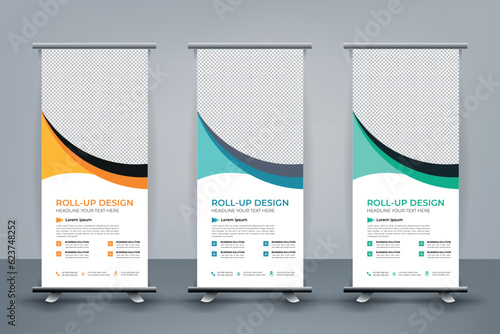 Modern roll up banner template, Standee template, X-banner template, Flag banner. vertical, abstract background, pull up design, modern x-banner, rectangle size.