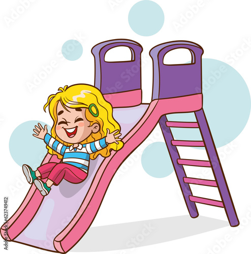 happy cute kids play slide vector
